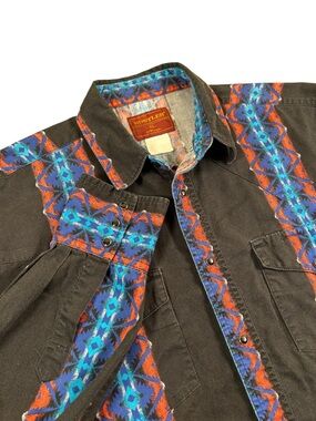 VTG RUSTLER By Wrangler Southwestern Aztec Pearl Snap Shirt Black XL Western 90s
